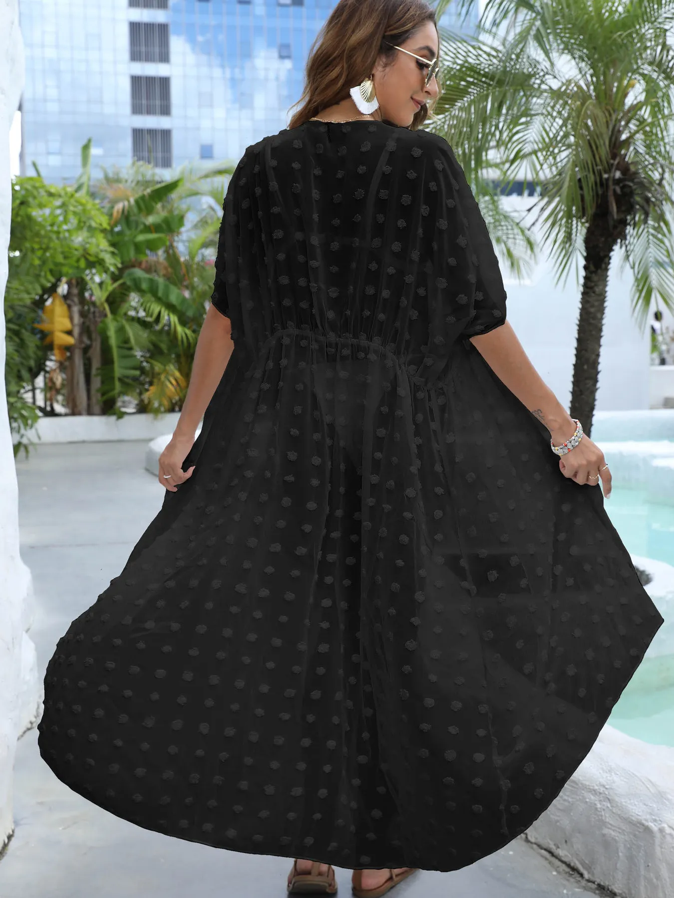 Swiss Dot Sheer Beach Cover Up Maxi Dress - Image 15