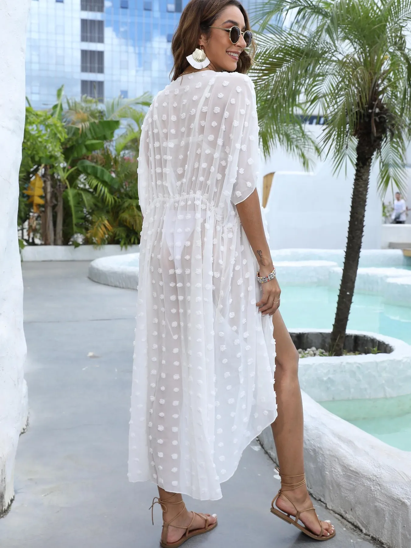 Swiss Dot Sheer Beach Cover Up Maxi Dress - Image 9