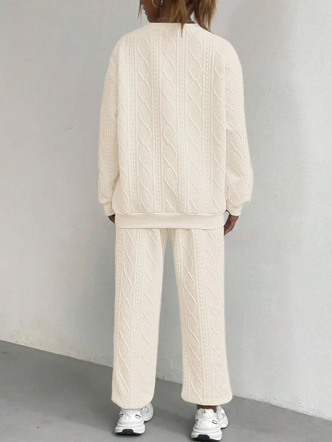 Texture Round Neck Top and Pants Set - Image 13