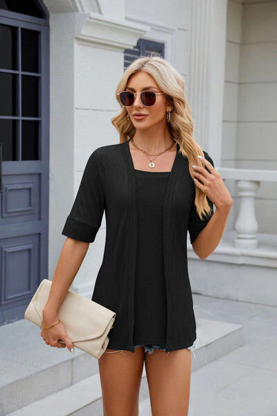 Texture Square Neck Short Sleeve Blouse - Image 11