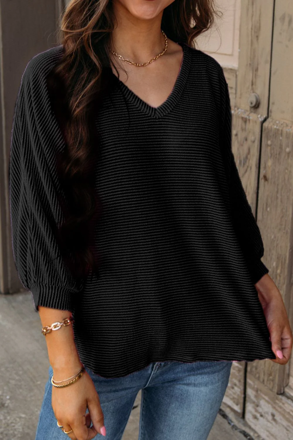 Texture V-Neck Long Sleeve Top - Image 14