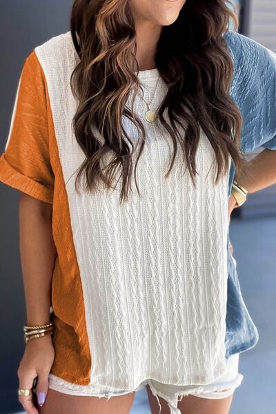 Textured Color Block T Shirt - Image 2