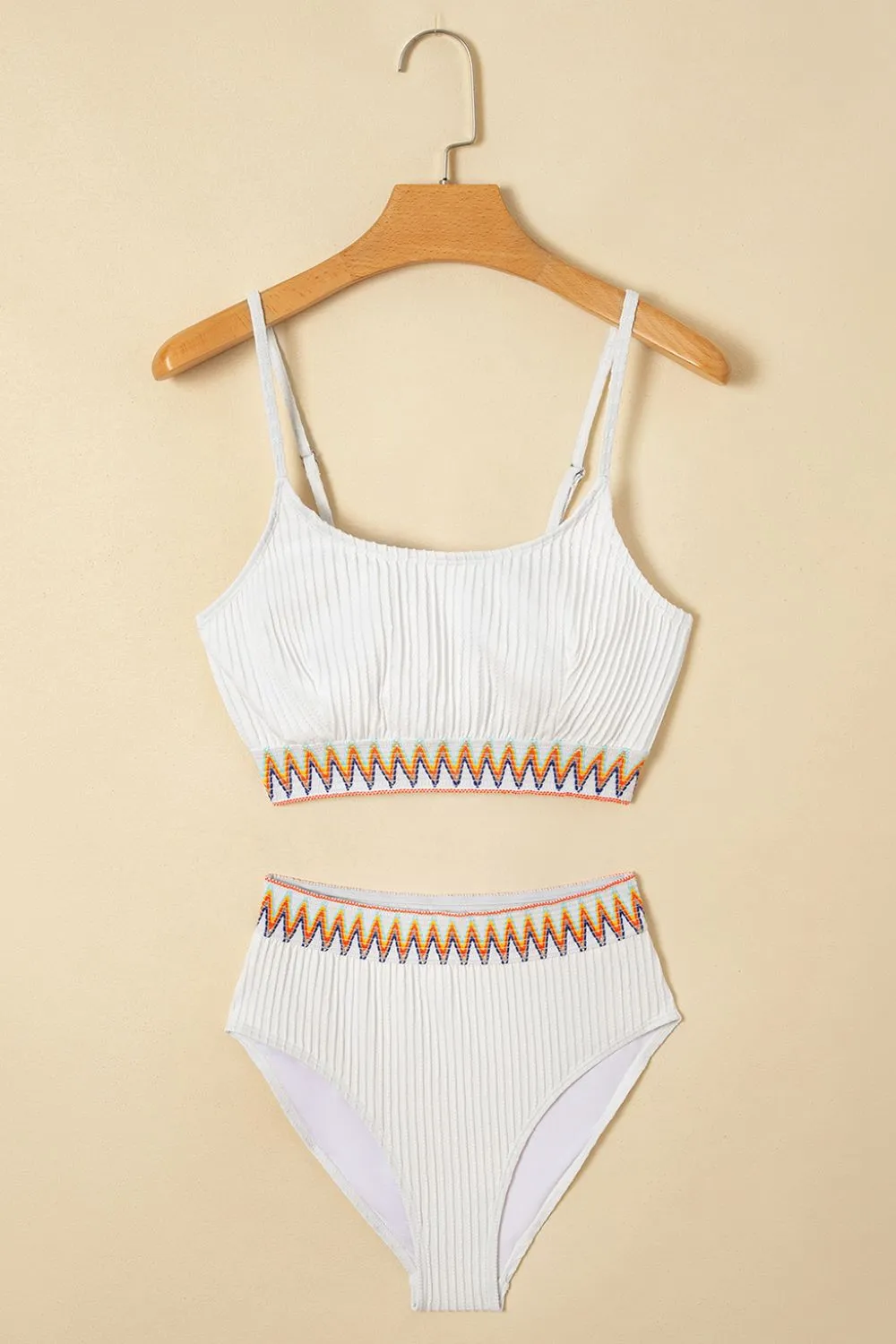 Textured Contrast Banding Bikini High Waist 2pcs Swimsuit - Image 21