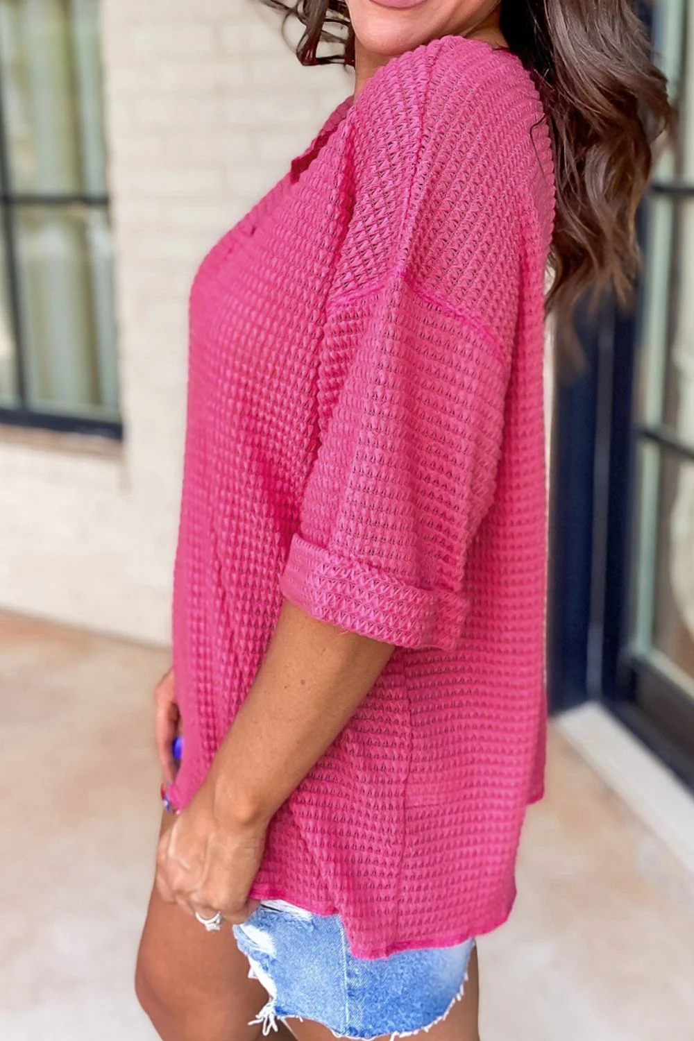 Textured Cuffed Short Sleeve Top - Image 4