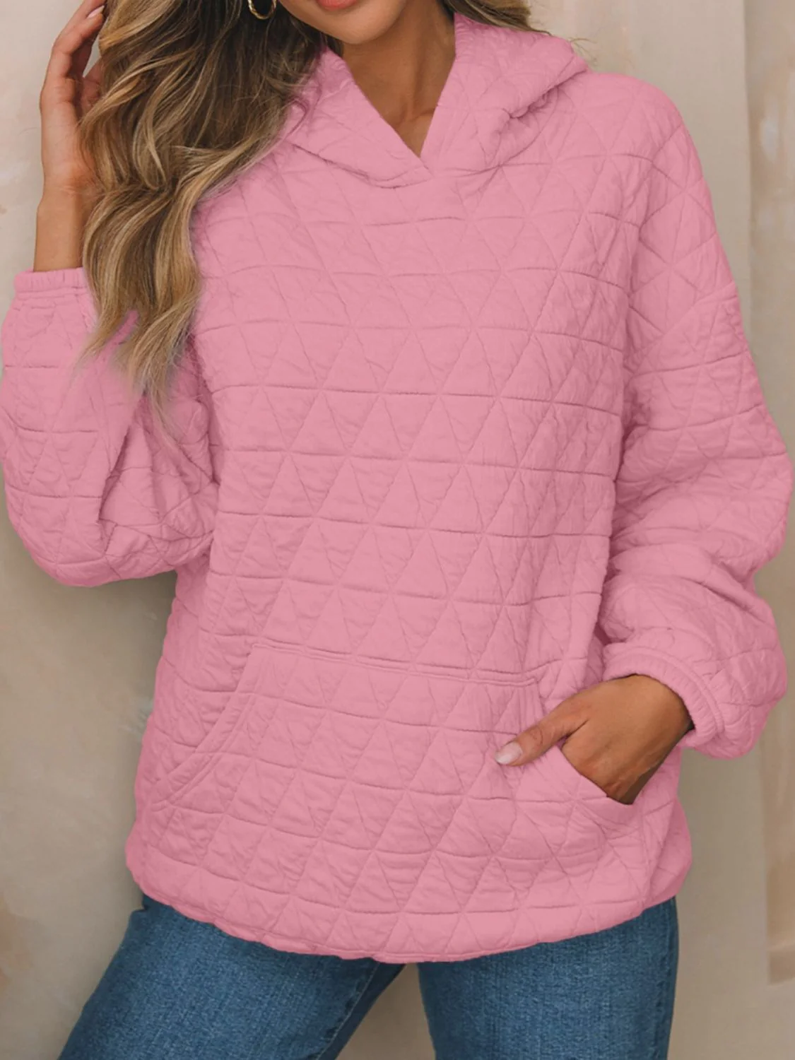 Textured Long Sleeve Hoodie with Pockets - Image 10