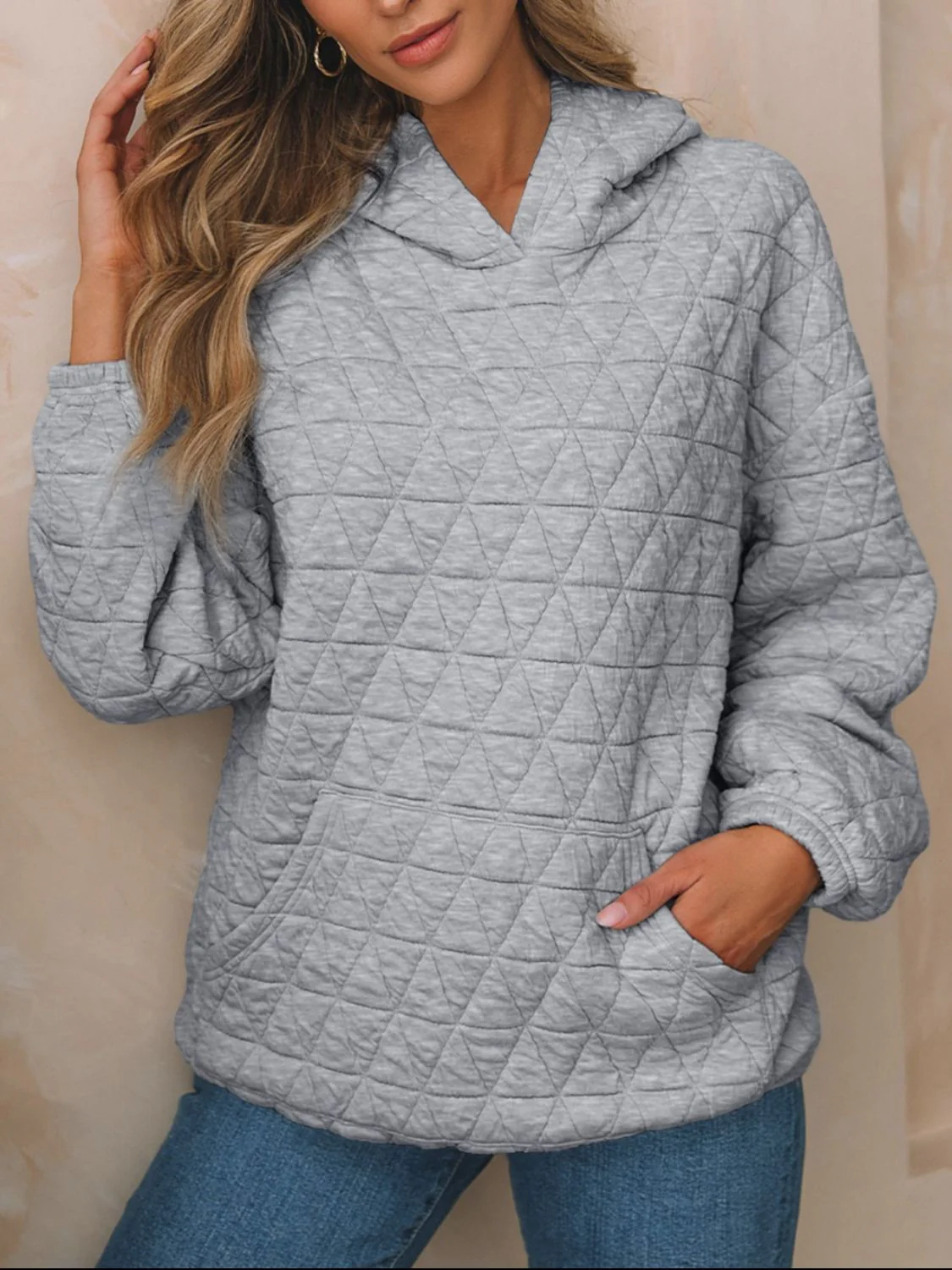 Textured Long Sleeve Hoodie with Pockets - Image 19