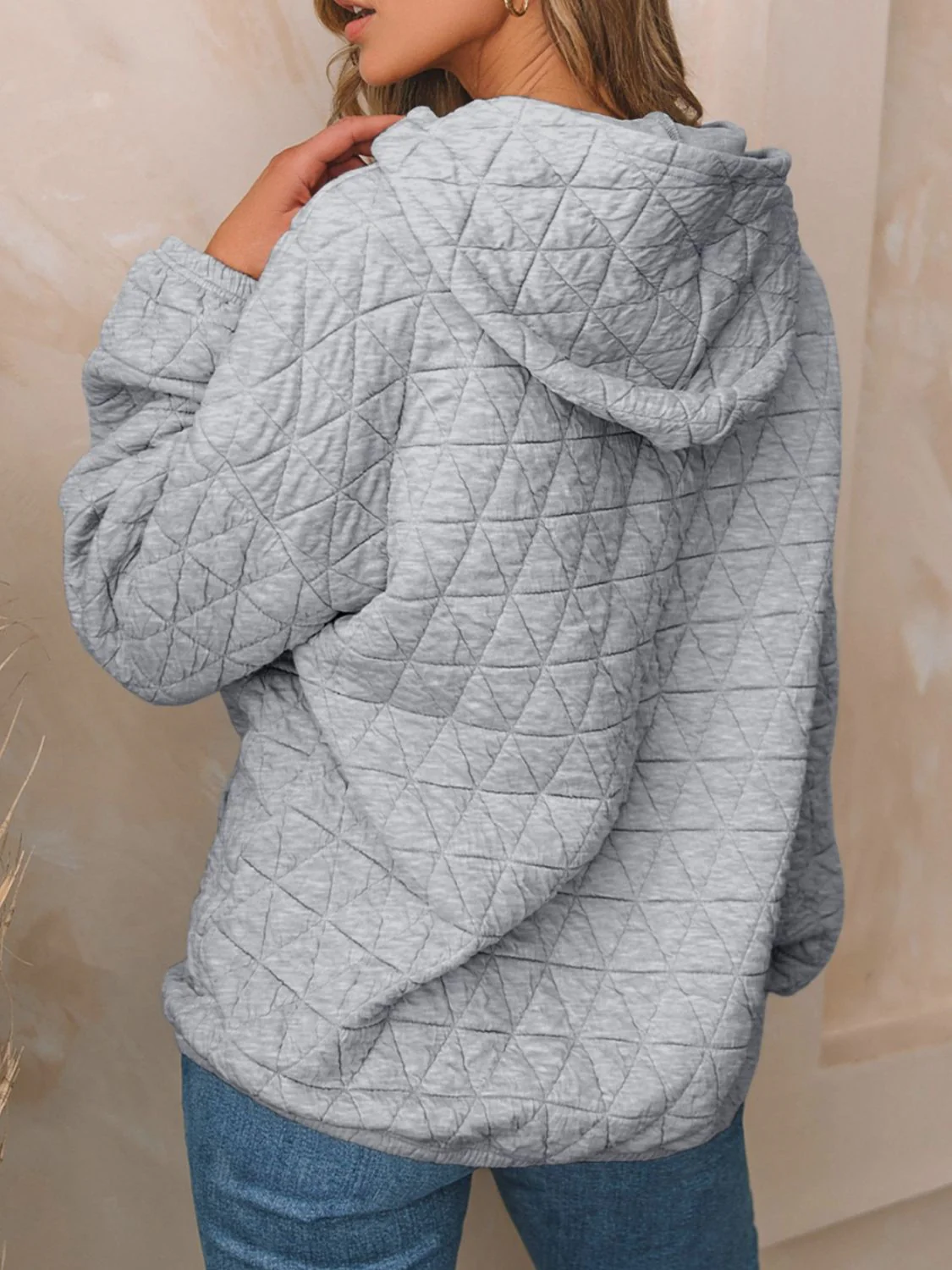 Textured Long Sleeve Hoodie with Pockets - Image 20