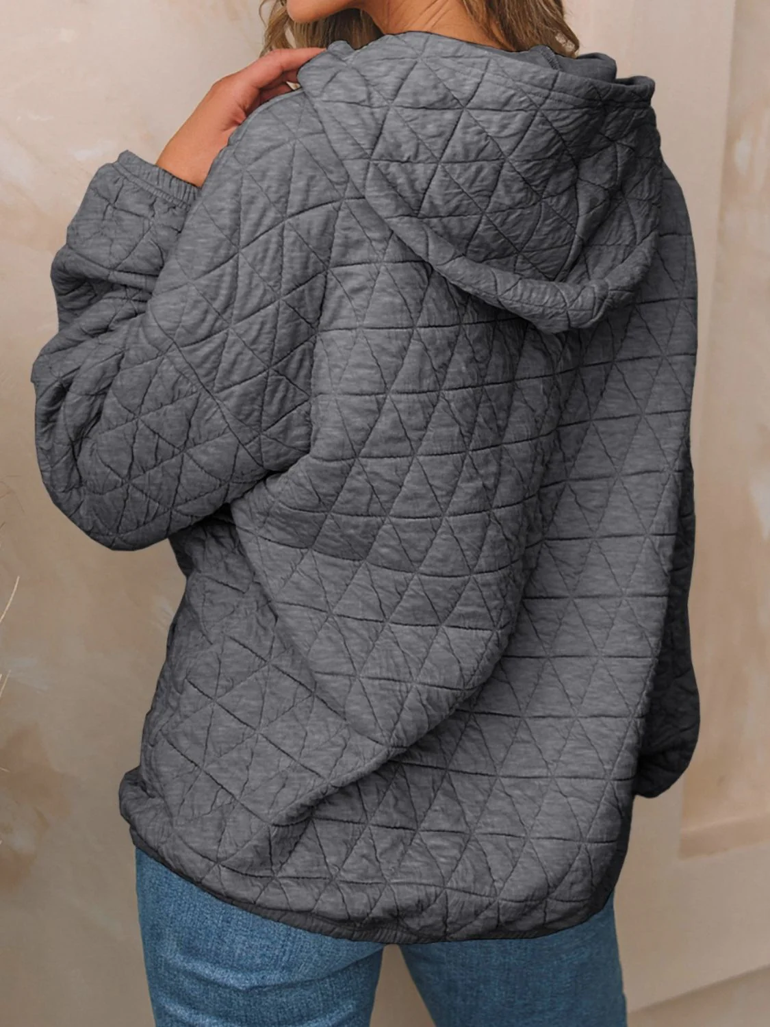 Textured Long Sleeve Hoodie with Pockets - Image 23