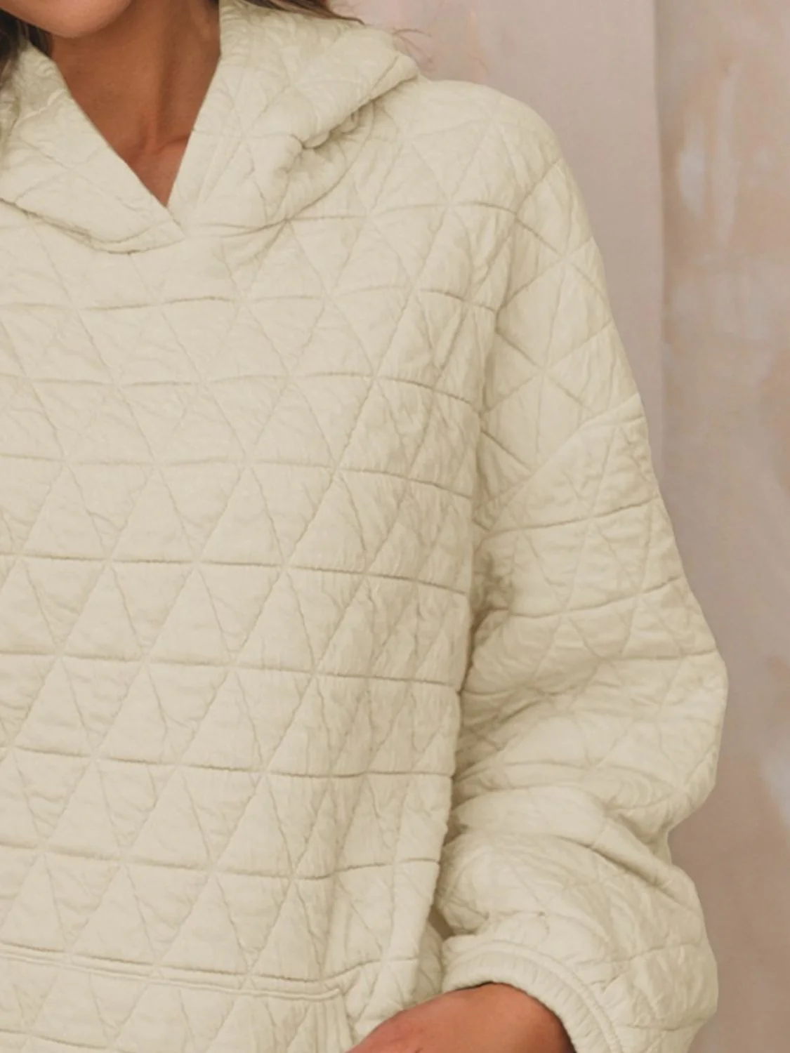 Textured Long Sleeve Hoodie with Pockets - Image 3