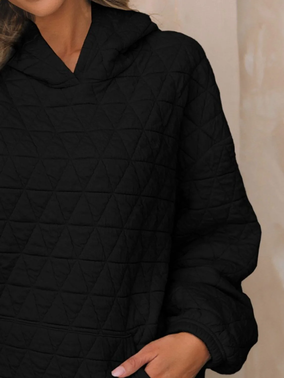 Textured Long Sleeve Hoodie with Pockets - Image 9