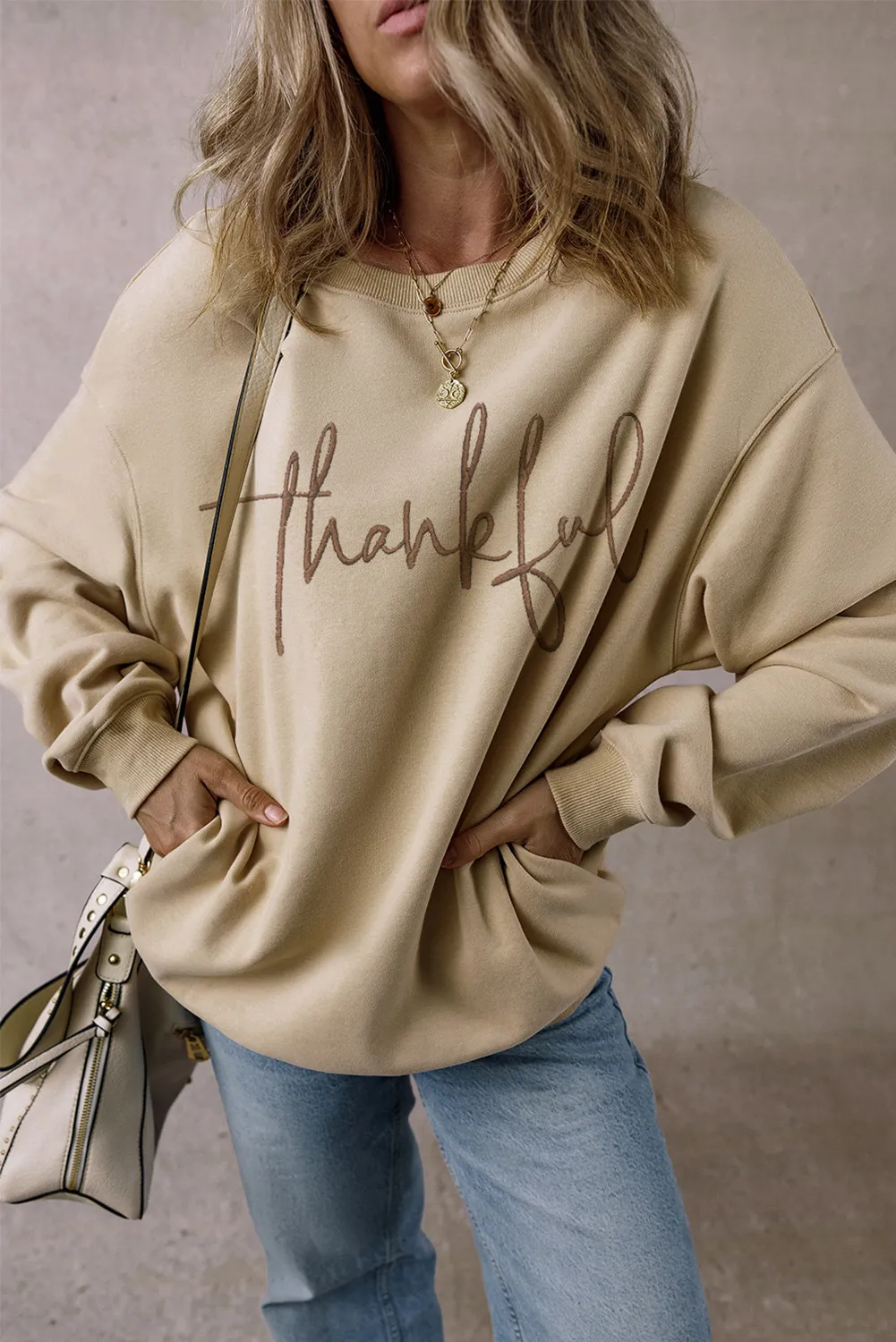THANKFUL Round Neck Long Sleeve Sweatshirt - Image 2