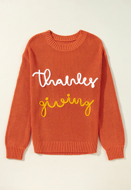 THANKS GIVING Round Neck Long Sleeve Sweater - Image 7
