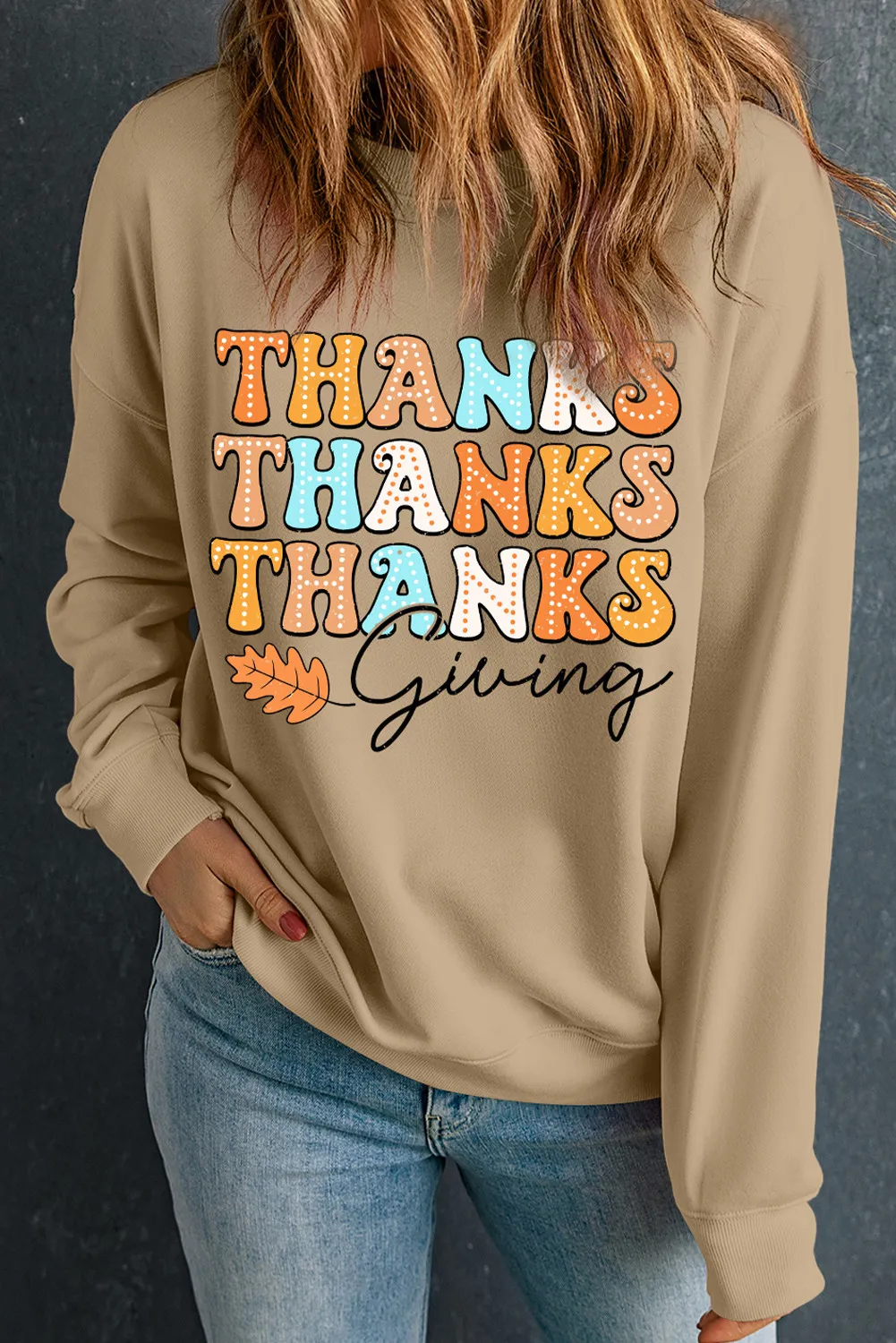 THANKSGIVING Round Neck Dropped Shoulder Sweatshirt - Image 2