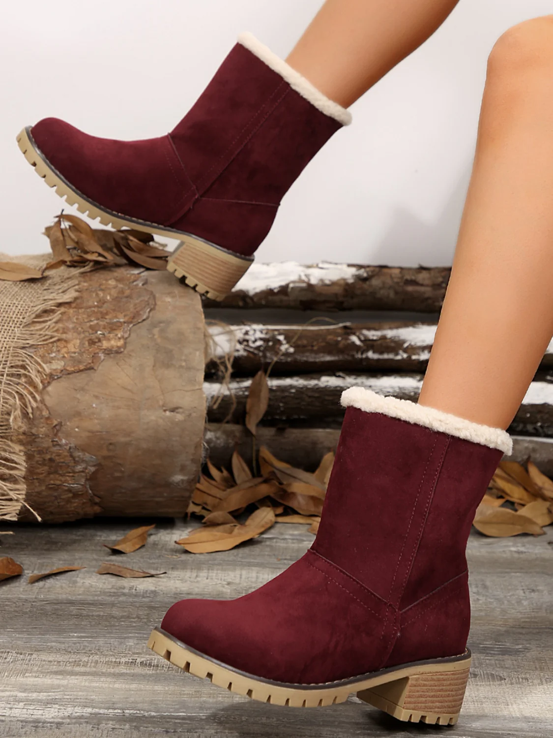 Thermal Fuzzy Block Heel Boots - Image 20