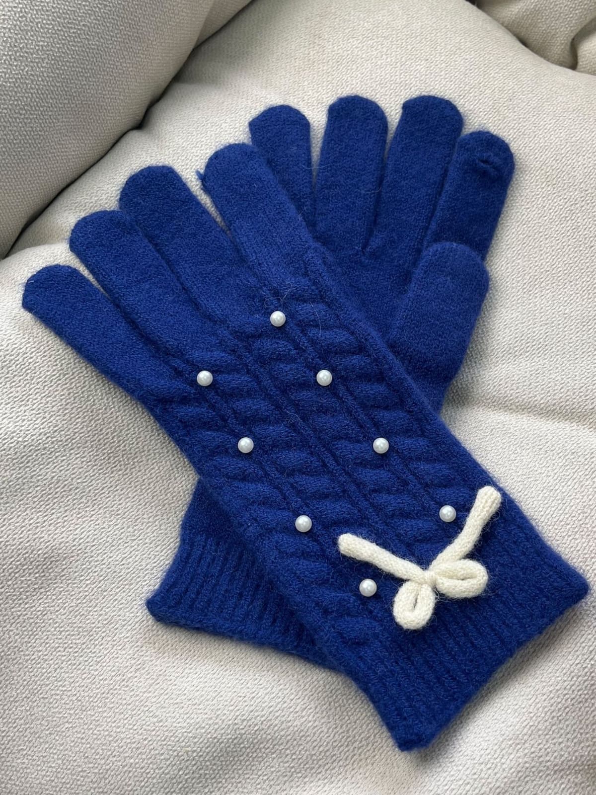 Thermal Pearl Detail Bow Five-Finger Gloves - Image 5