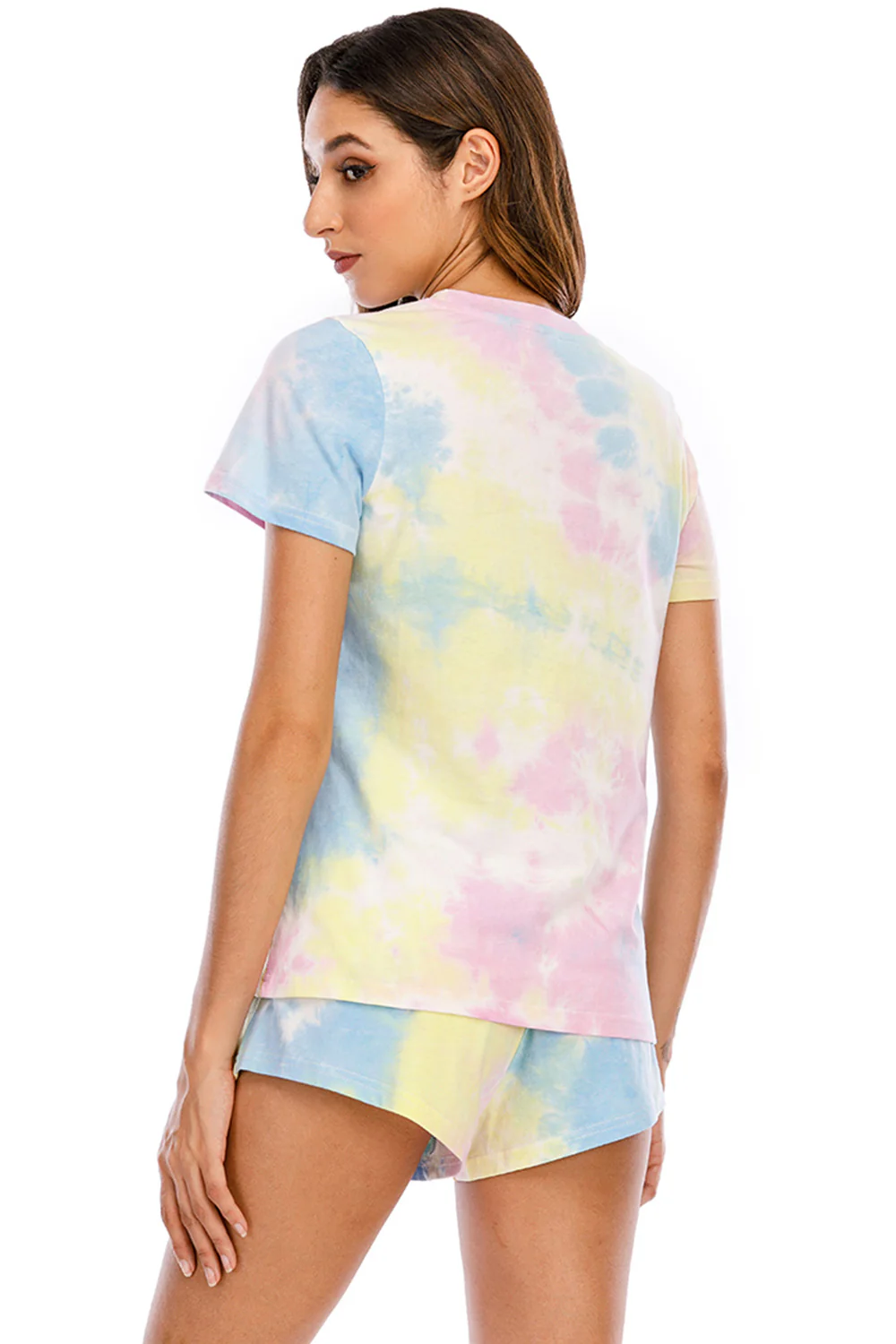 Tie-Dye Round Neck Short Sleeve Top and Shorts Lounge Set - Image 10
