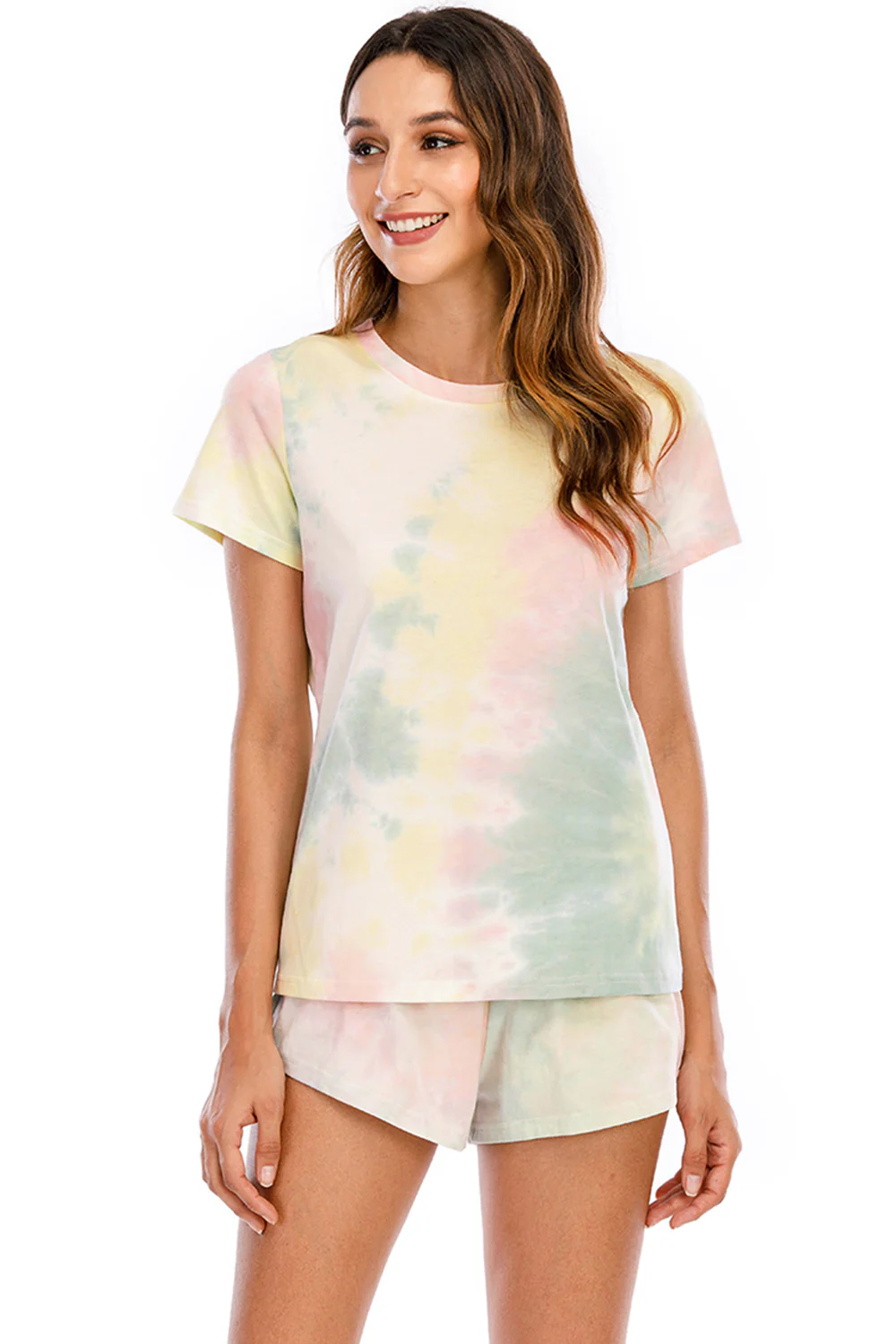 Tie-Dye Round Neck Short Sleeve Top and Shorts Lounge Set - Image 20