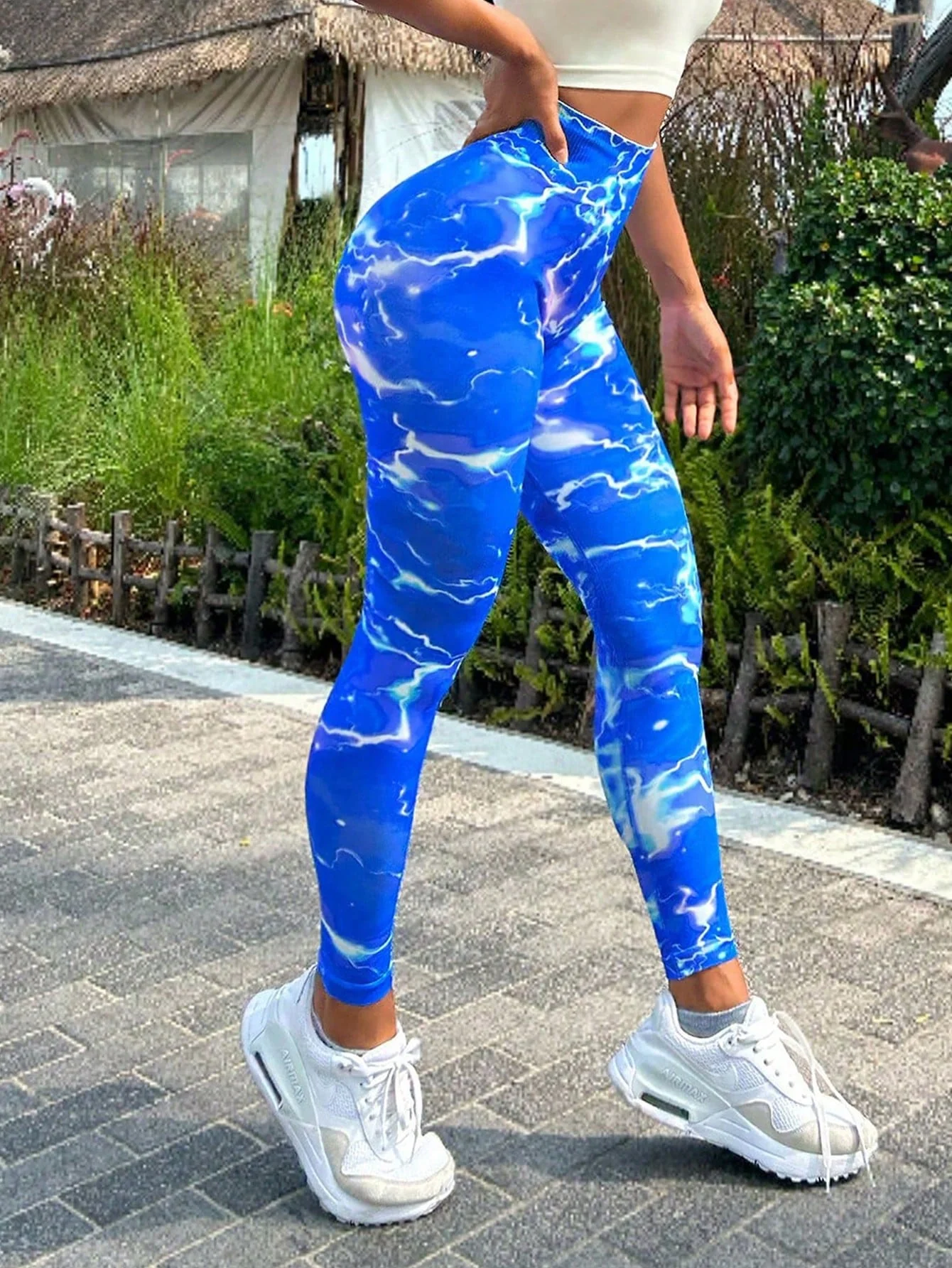 Tie-dye Slim Fit High Waistband Long Active Pants - Image 3