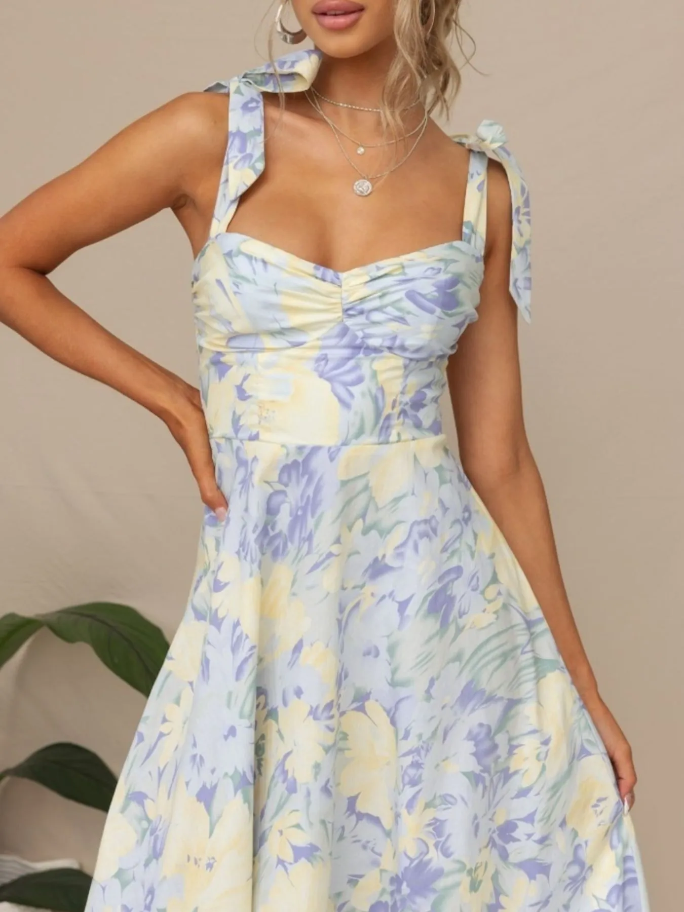 Tie-Shoulder Sweetheart Neck Summer Dress - Image 3