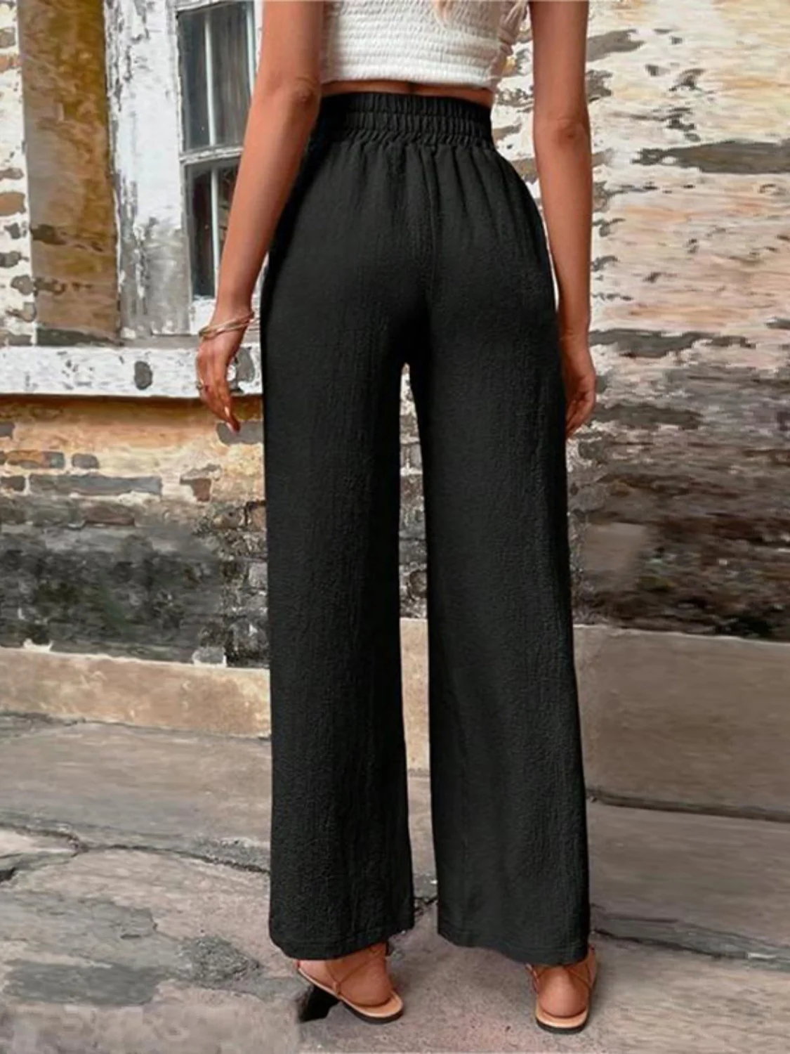 Tied High Waist Wide Leg Pants with Pockets - Image 8