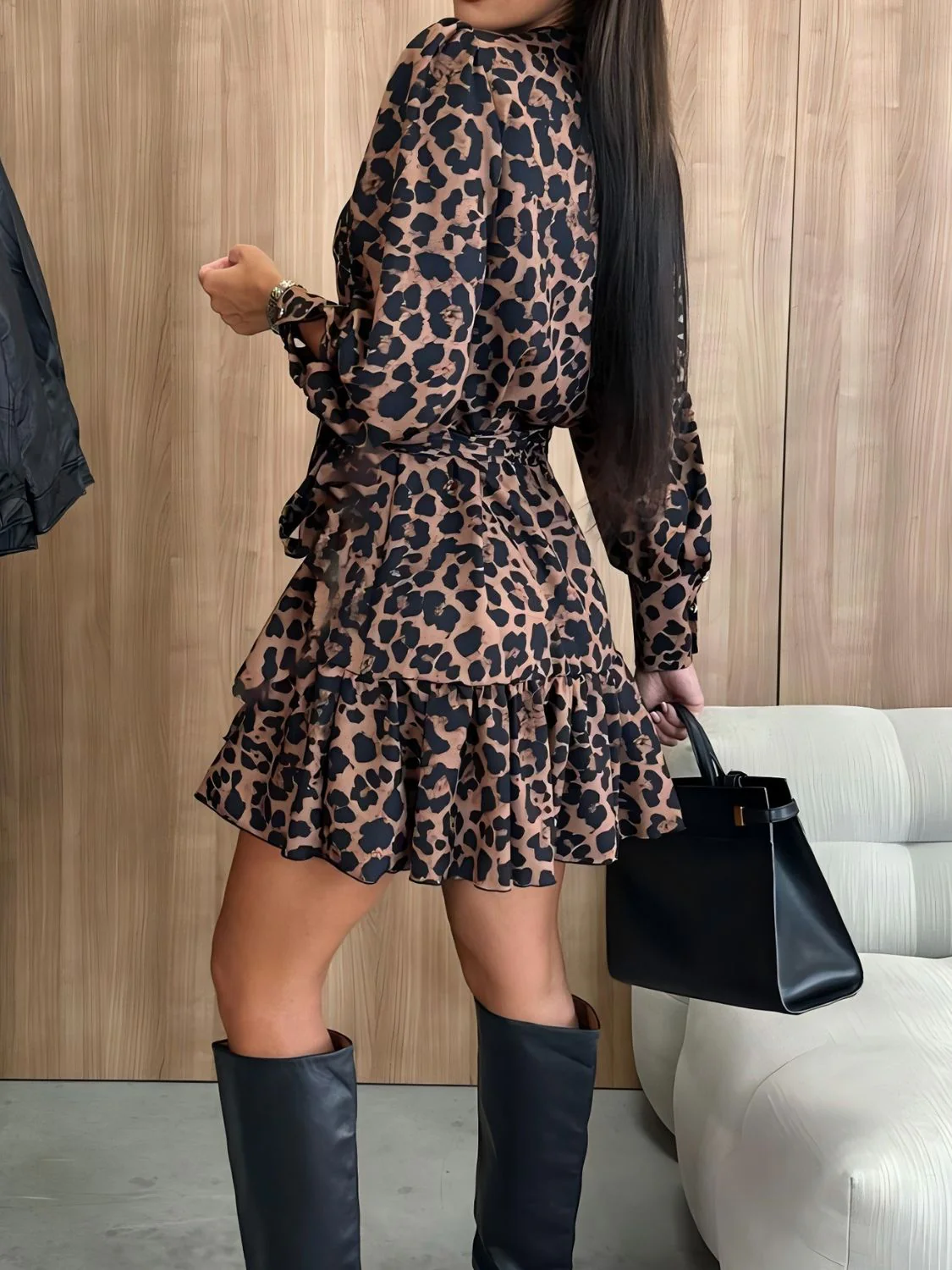 Tied Leopard Surplice Long Sleeve Dress - Image 4