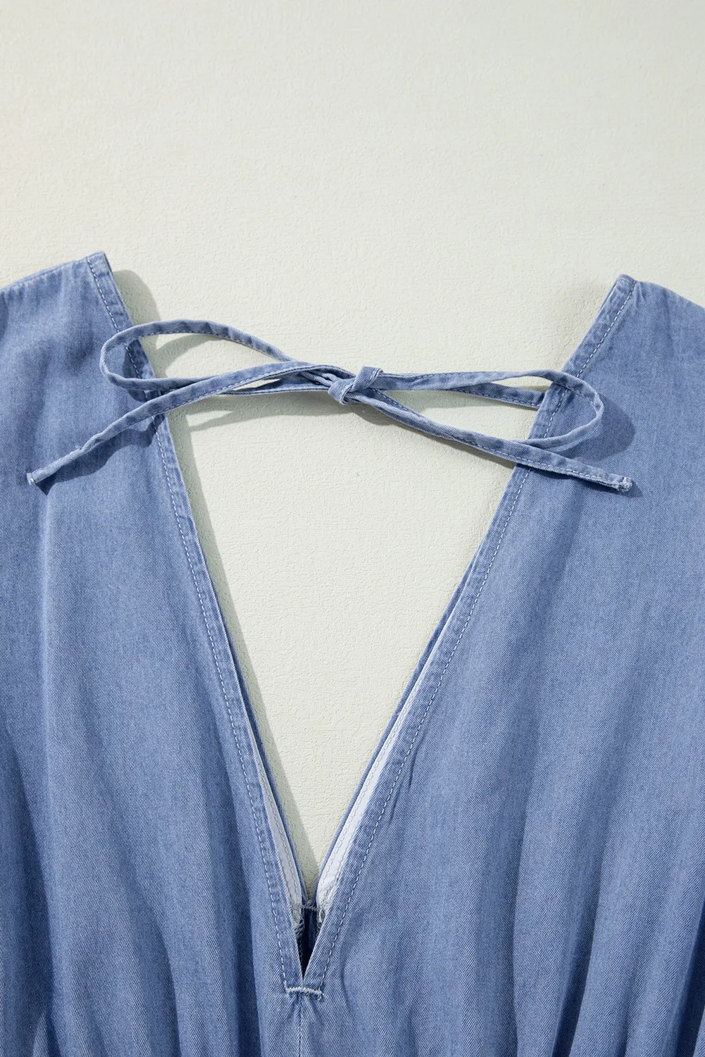 Tied Plunge Three-Quarter Sleeve Denim Dress - Image 5