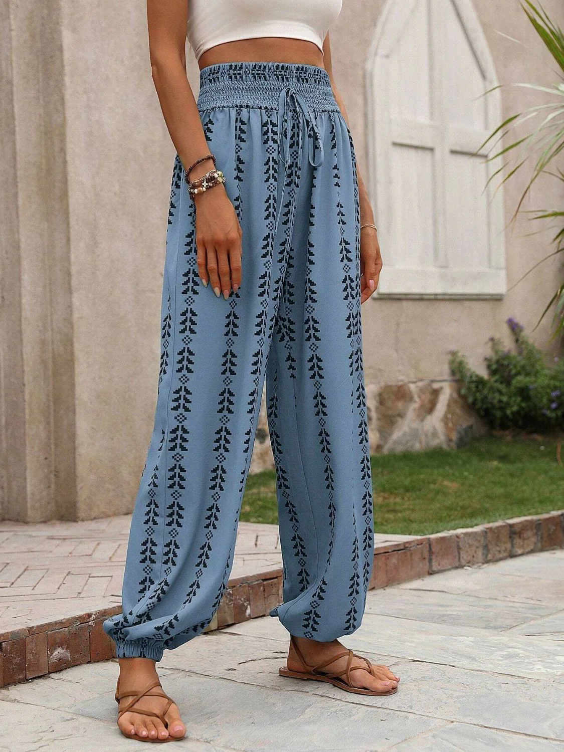 Tied Printed High Waist Pants - Image 21