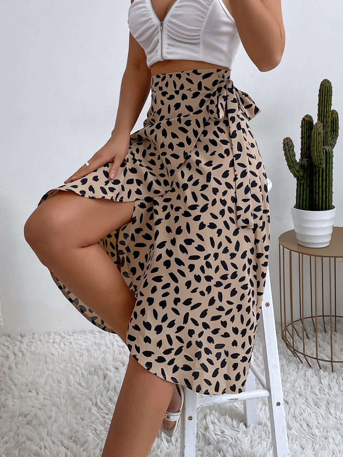 Tied Slit Printed Skirt - Image 2
