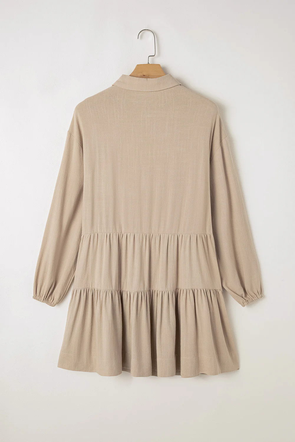 Tiered Collared Neck Balloon Sleeve Shirt Dress - Image 16