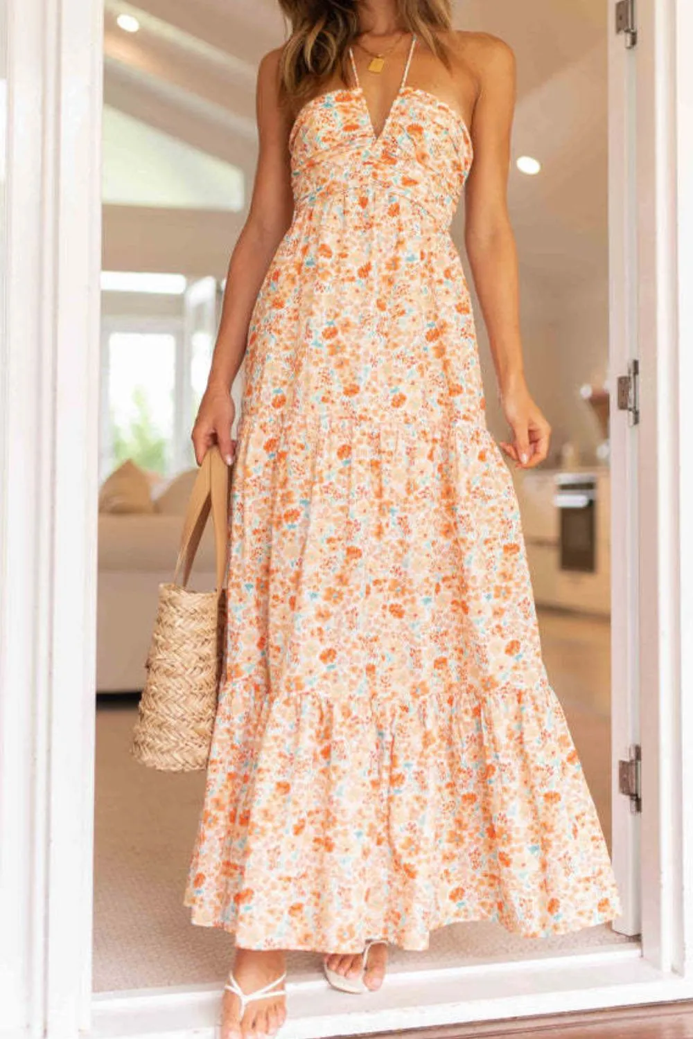 Tiered Halter Neck Printed Cami Dress - Image 2