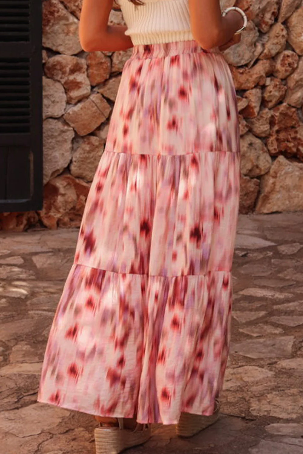 Tiered Printed Elastic Waist Skirt - Image 5