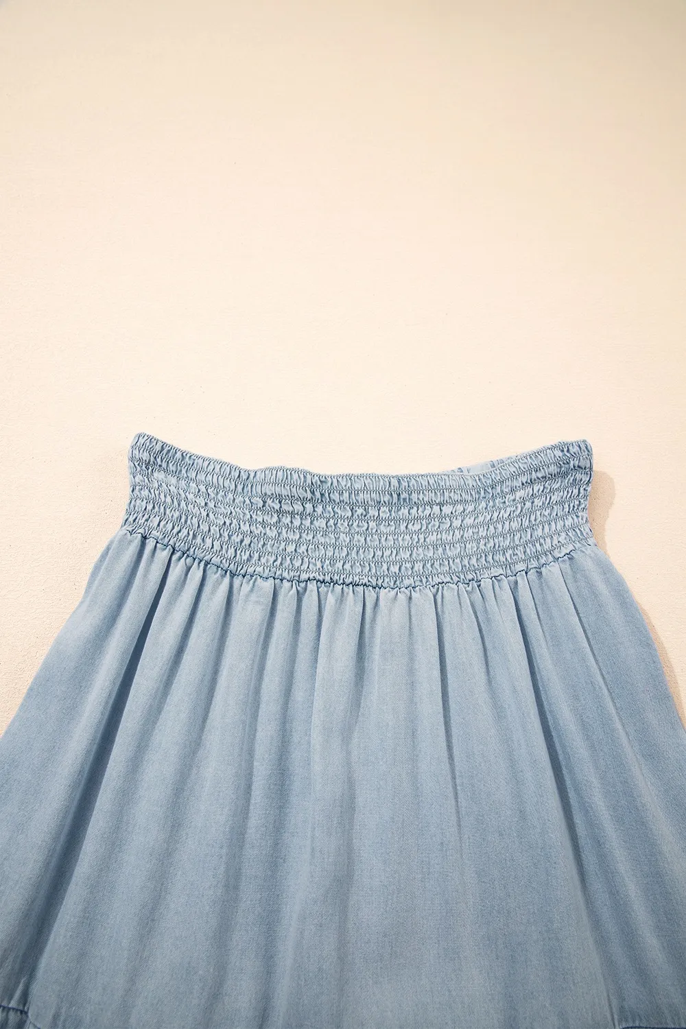 Tiered Wash Denim Maxi Skirt with Elastic Waist - Image 8