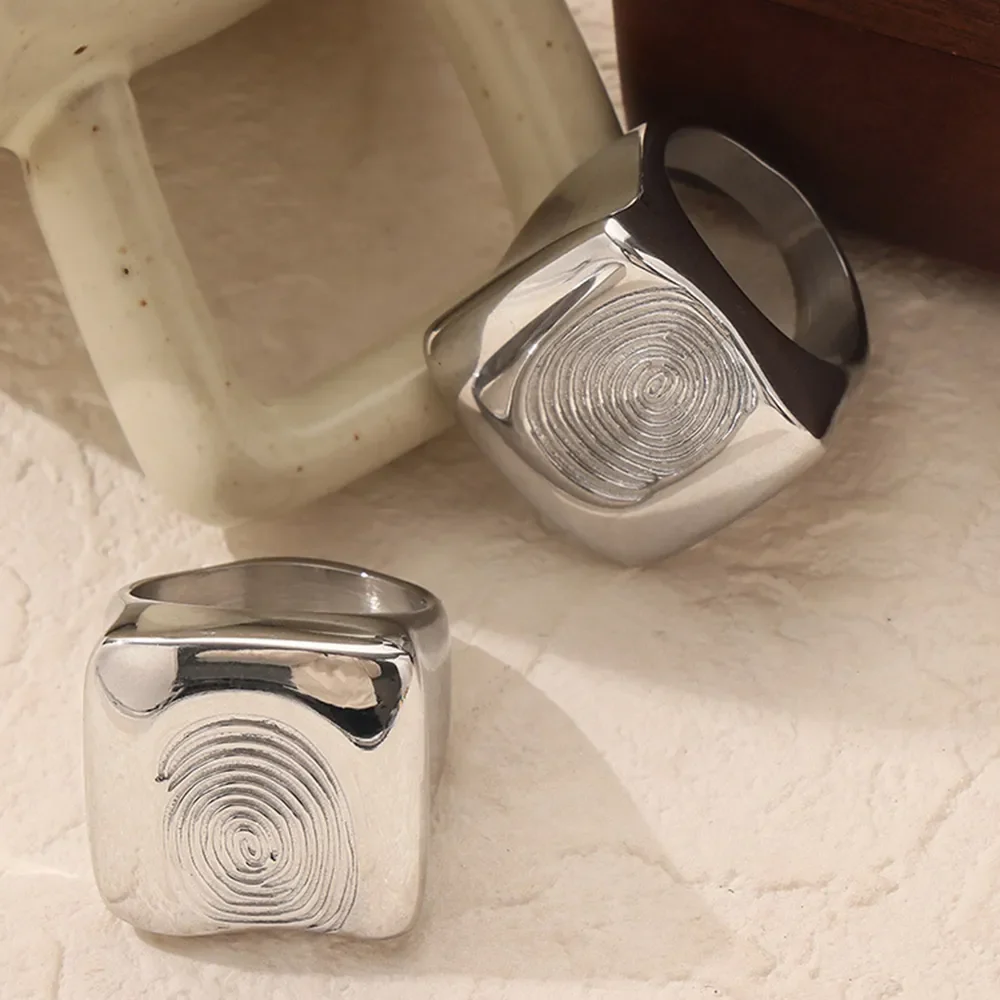Titanium Steel Fingerprint Signet Ring - Image 6