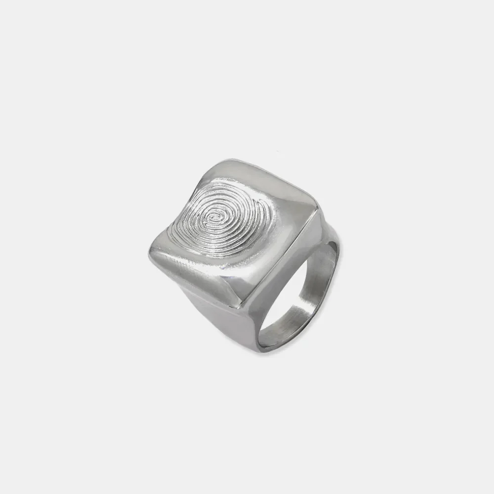Titanium Steel Fingerprint Signet Ring - Image 7