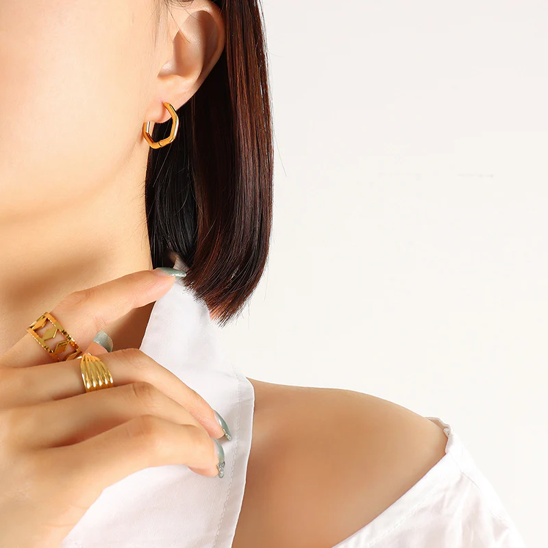 Titanium Steel Geometric Huggie Earrings - Image 11