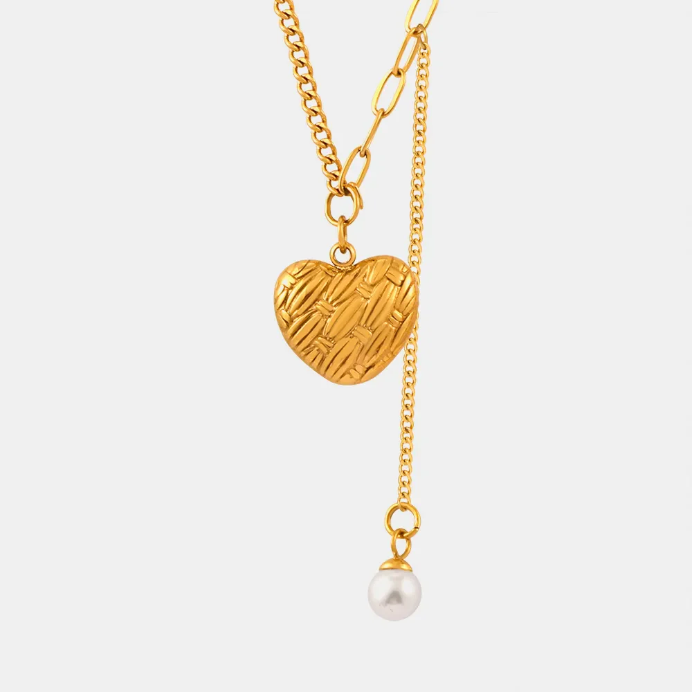 Titanium Steel Imitation Pearl Heart Pendant Necklace - Image 5