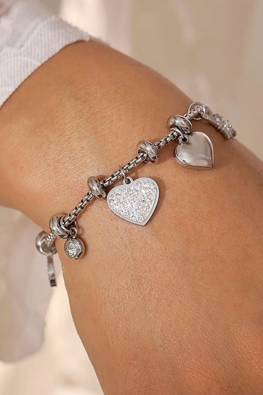 Titanium Steel Inland Zircon Heart Charm Bracelet - Image 3