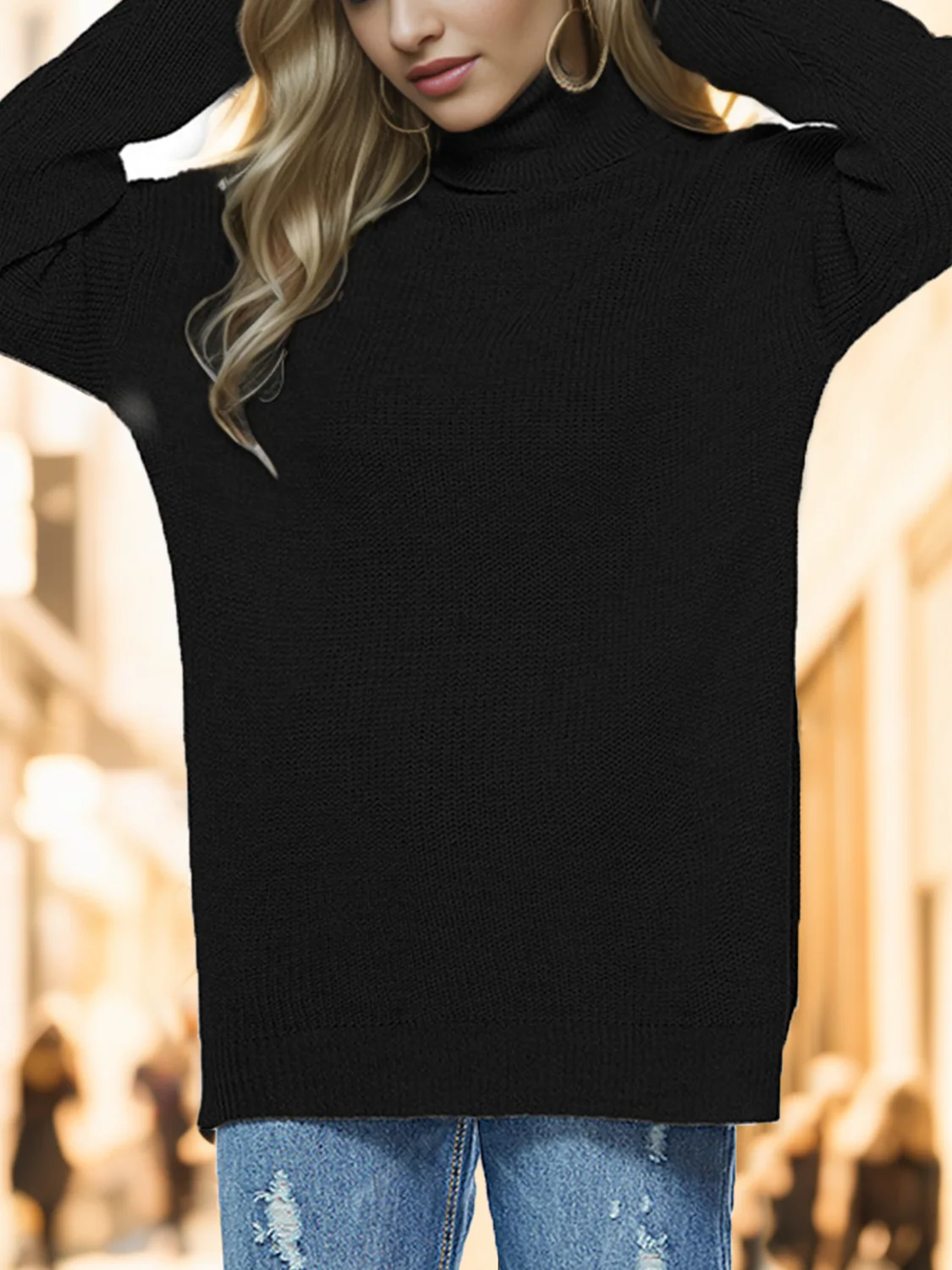 Turtleneck Drop Shoulder Long Sleeve Sweater - Image 8