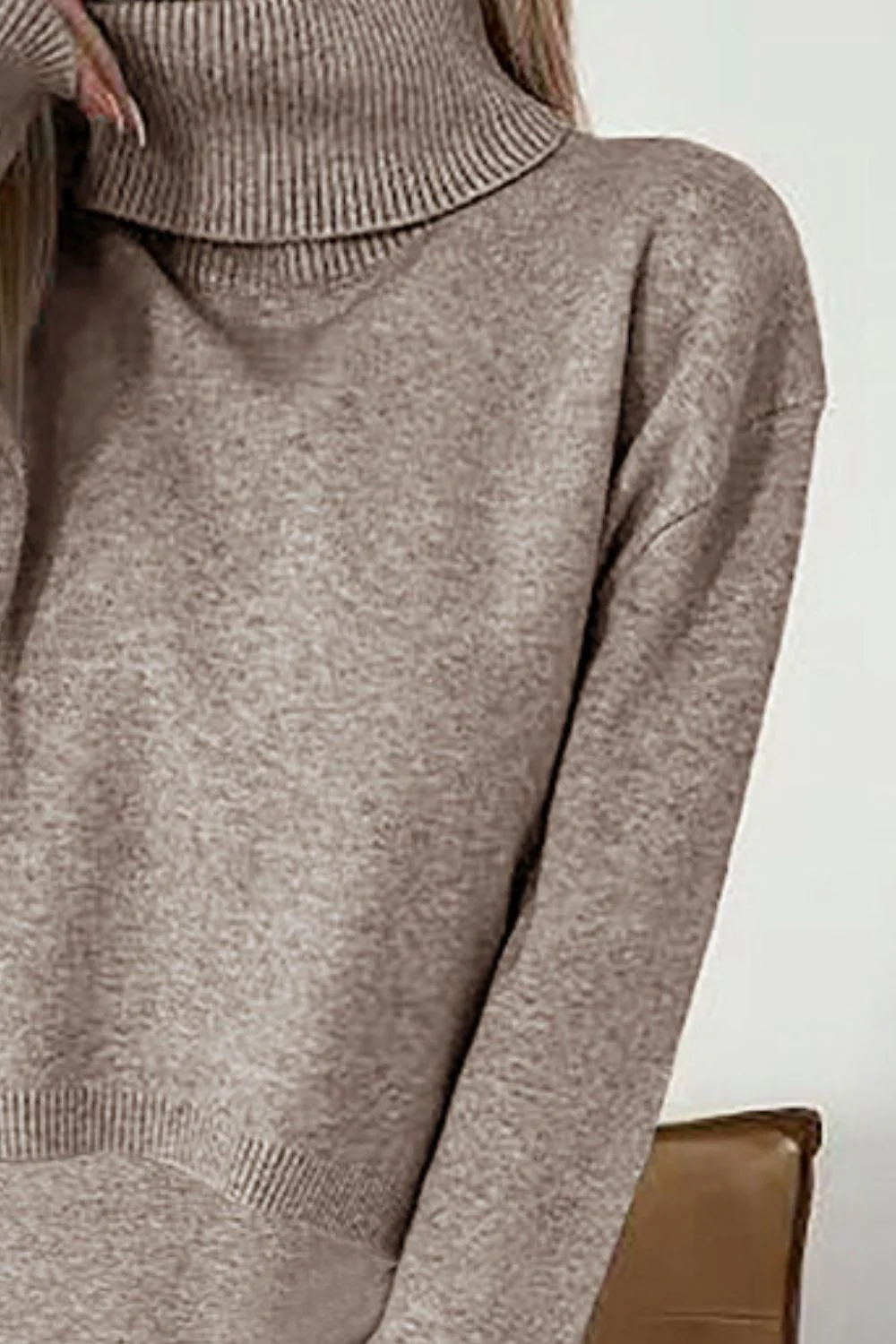 Turtleneck Dropped Shoulder Sweater and Midi Dress Sweater Set - Image 2