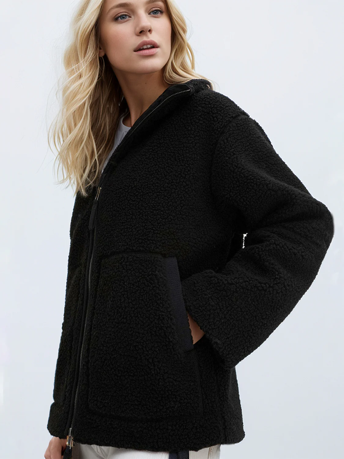 Turtleneck Zip Up Long Sleeve Plush Jacket - Image 18