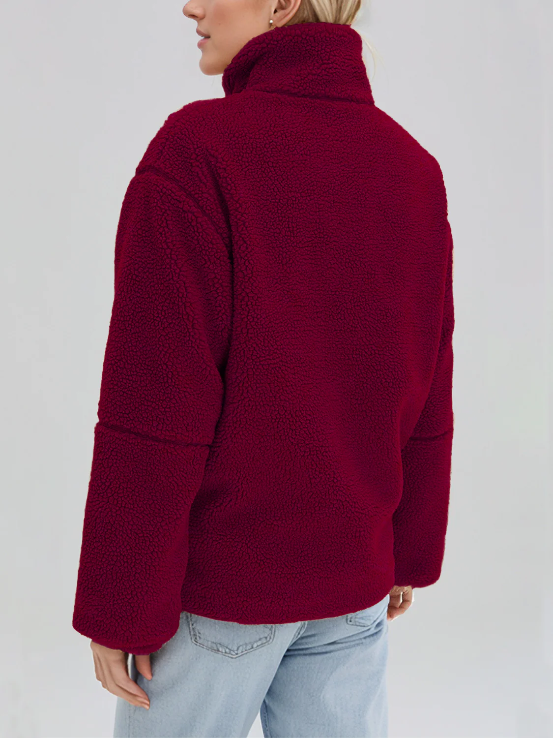 Turtleneck Zip Up Long Sleeve Plush Jacket - Image 9
