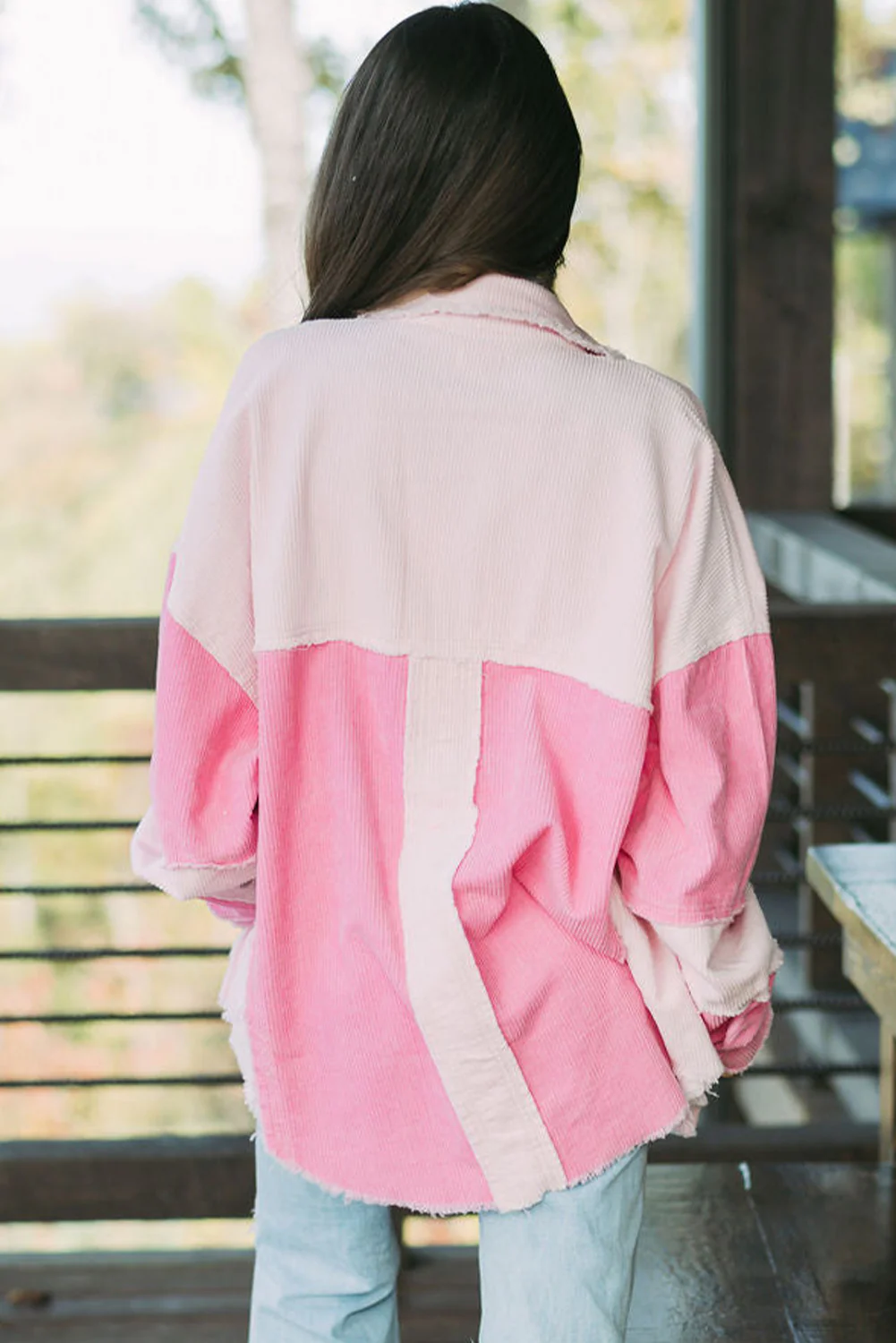 Two-tone Color Exposed Seam Corduroy Shacket - Image 3