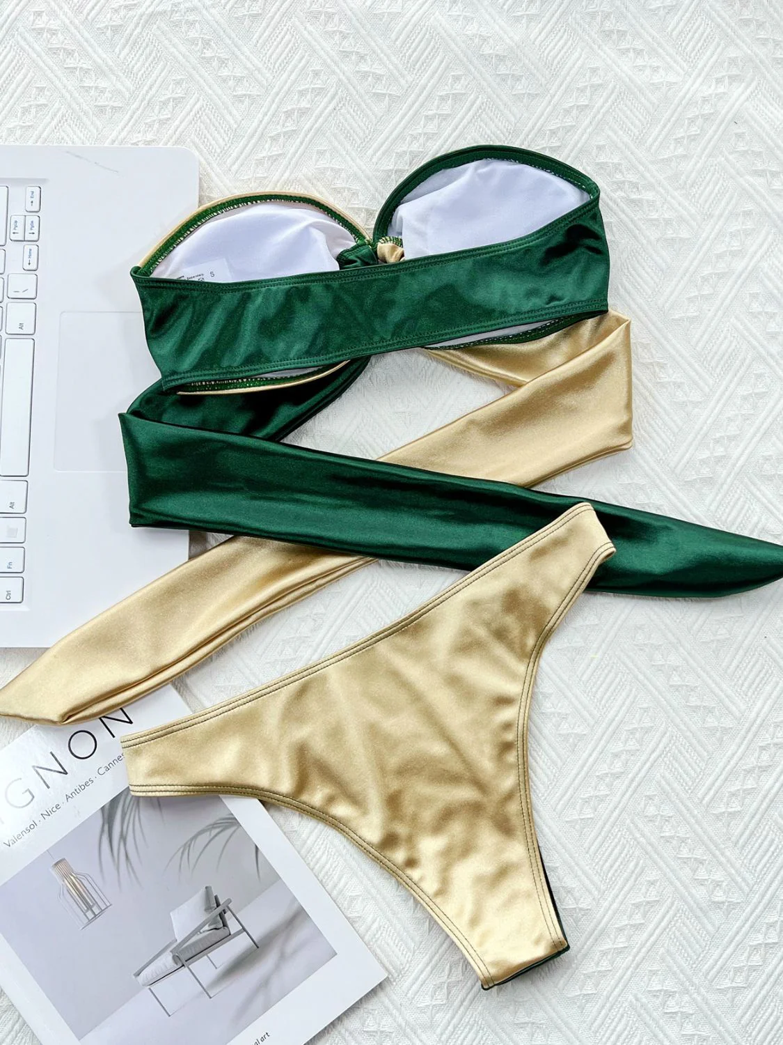 Two-Tone Ring Detail Tied Bikini Set - Image 7
