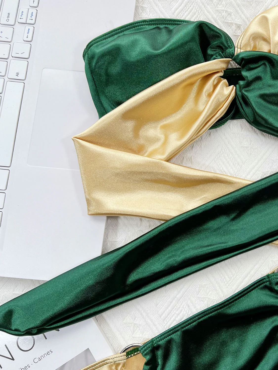 Two-Tone Ring Detail Tied Bikini Set - Image 8