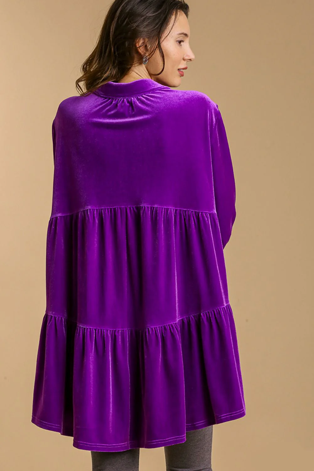 Umgee Full Size Button Down Tiered Back High Low Shirt - Image 2
