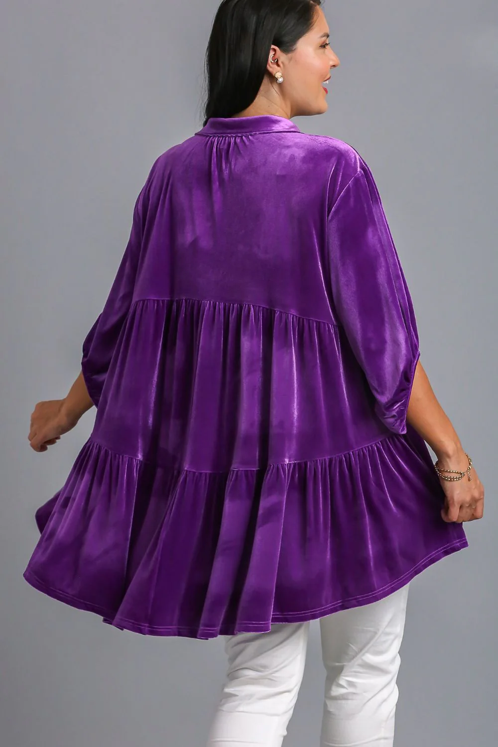Umgee Full Size Button Down Tiered Back High Low Shirt - Image 4