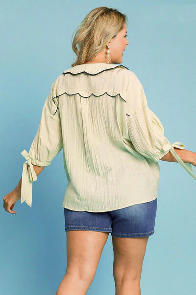 Umgee Full Size Embroidered Detail Button Down Shirt Plus Size - Image 6