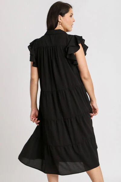 Umgee Full Size Johnny Collar Ruffle Cap Sleeve Tiered Dress Plus Size - Image 4