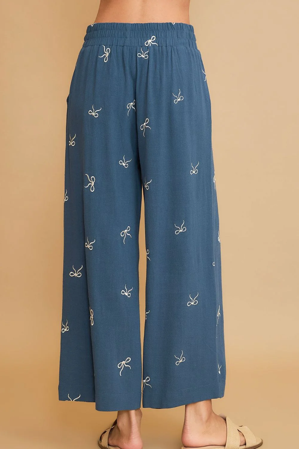 Umgee Full Size Lace Drawstring Embroidered Bow Wide Leg Pants Plus Size - Image 3