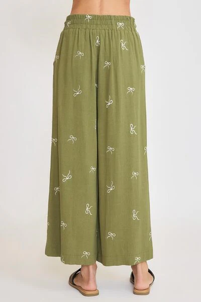 Umgee Full Size Lace Drawstring Embroidered Bow Wide Leg Pants Plus Size - Image 3